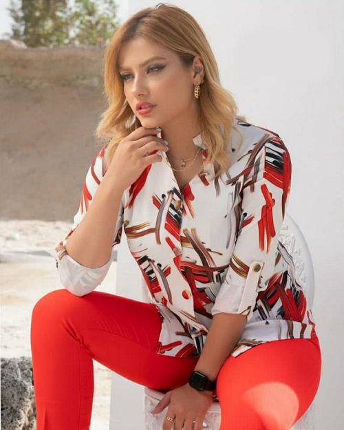 شومیز آستین بلند یقه هفتی مجلسی زنانه طرح راه راه نخ پنبه ساخت بنگلادش